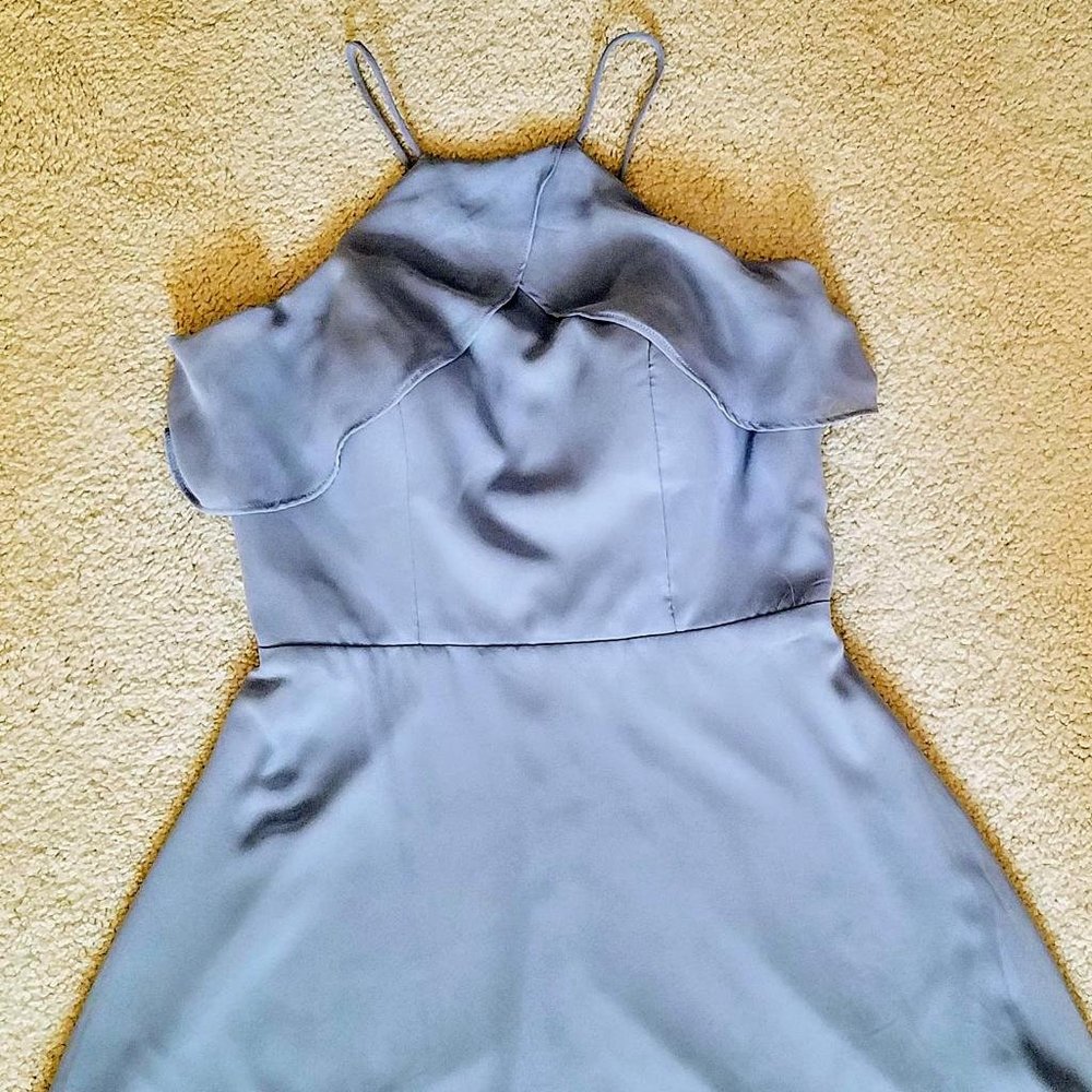 Birdy Grey Jules Full Length Chiffon Bridesmaid Dress in Dusty Blue - Picture 6 of 9